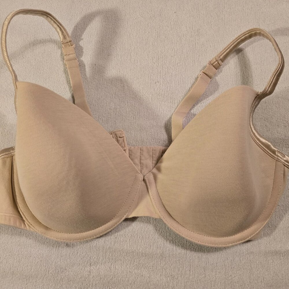 Cacique Cream Nude 38DD 38E Cotton T Shirt Bra Lane Bryant GUC Soft! Satin Trim